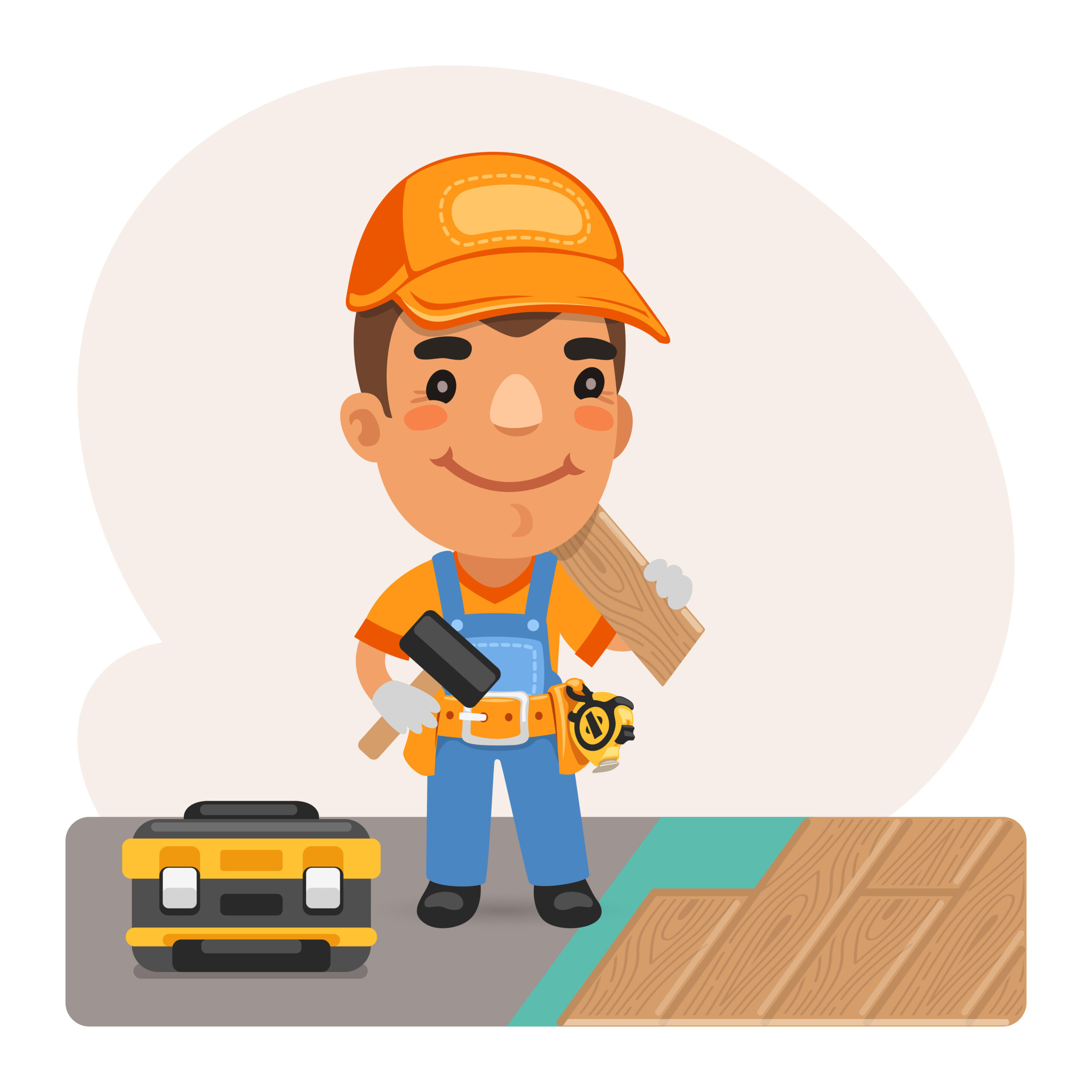 A cartoon of a man holding a hammer next to a toy car.